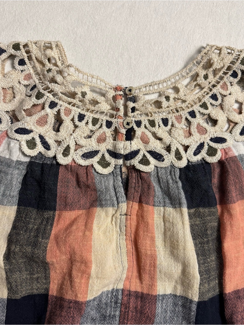 Anthropologie Maeve Plaid Crochet Bib Blouse Boho Swing Top M - Picture 6 of 12